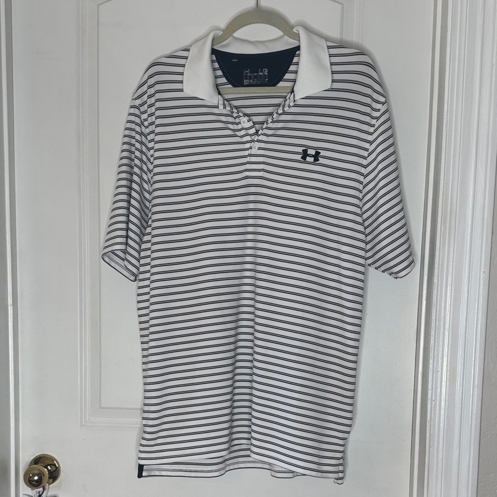 Under Armour Men's Polo Shirt - Black and White Stripes